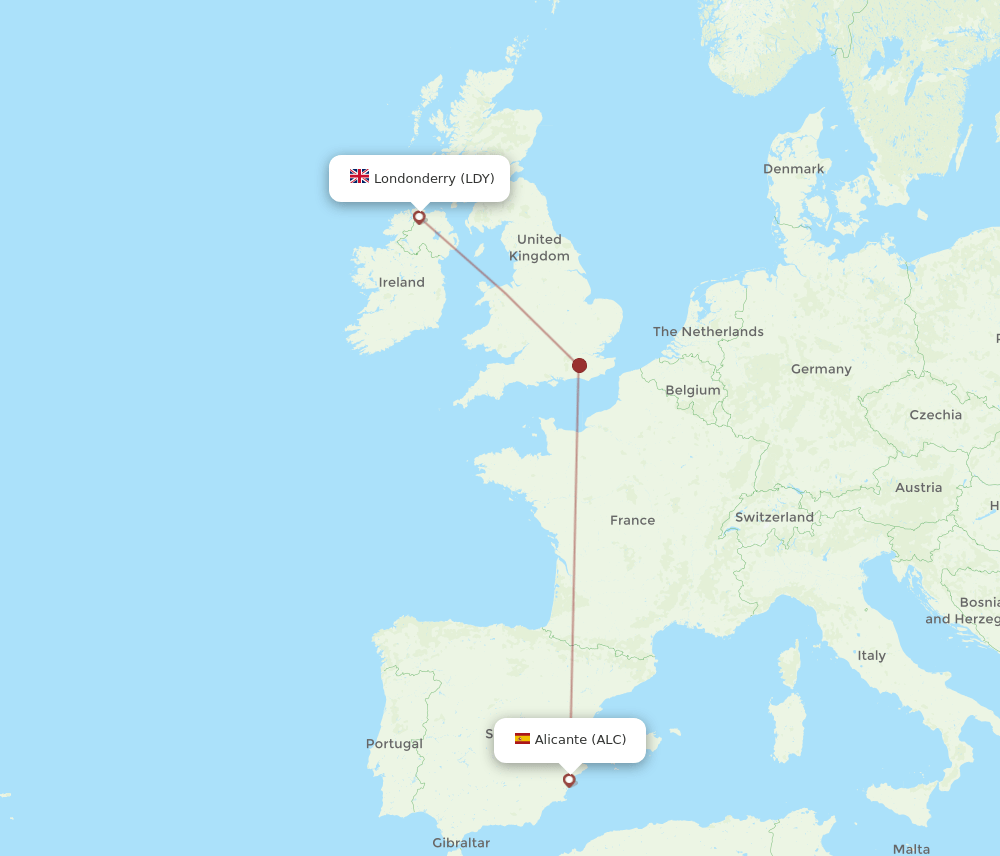 ALC-LDY flight routes