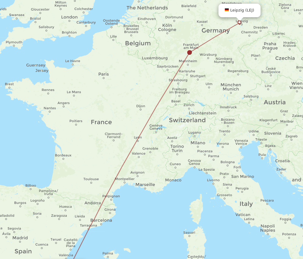 ALC to LEJ flights and routes map