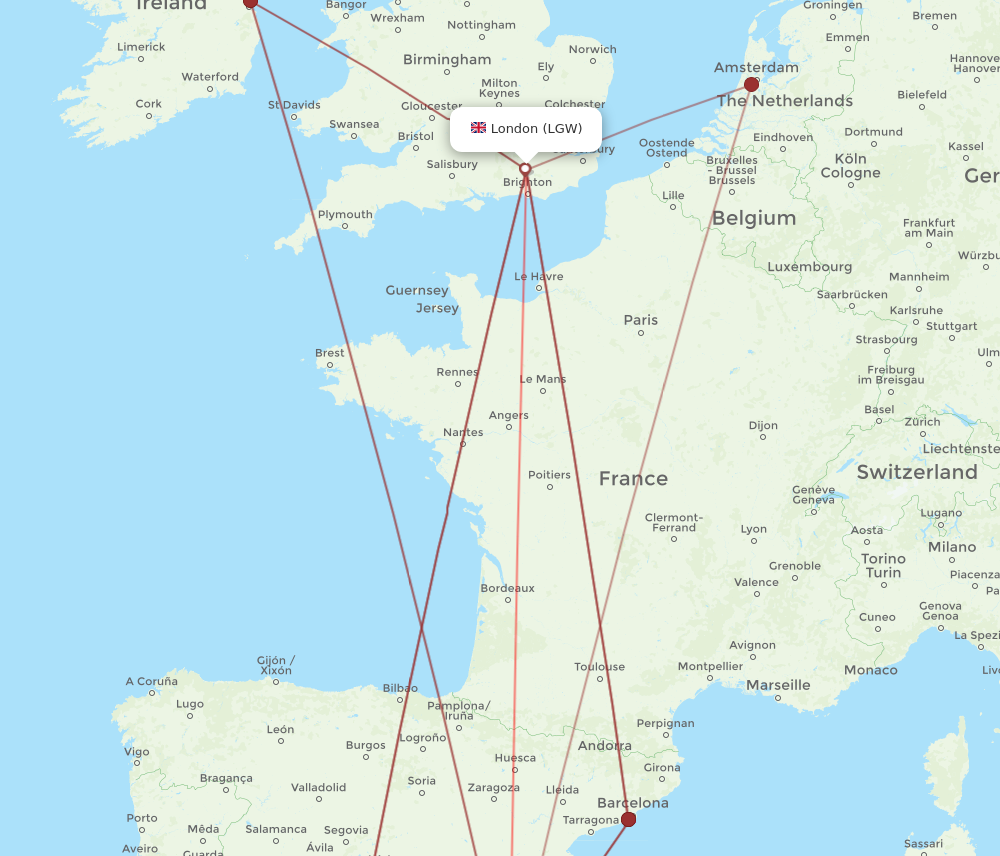ALC to LGW flights and routes map