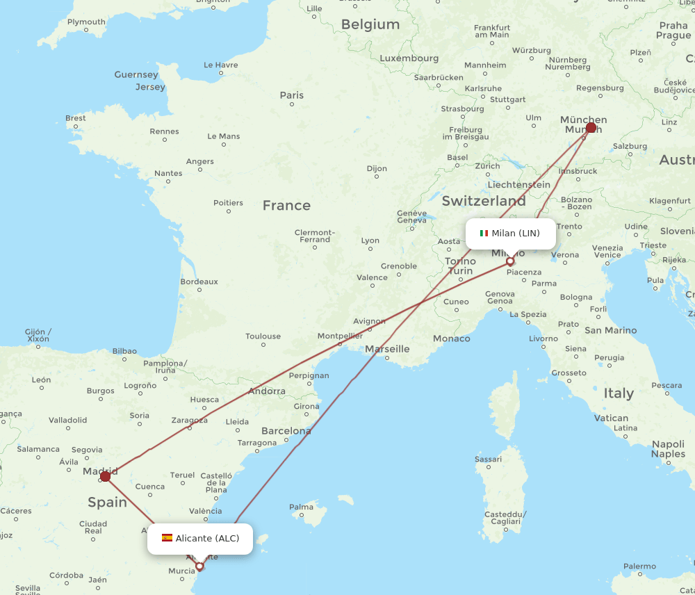ALC to LIN flights and routes map