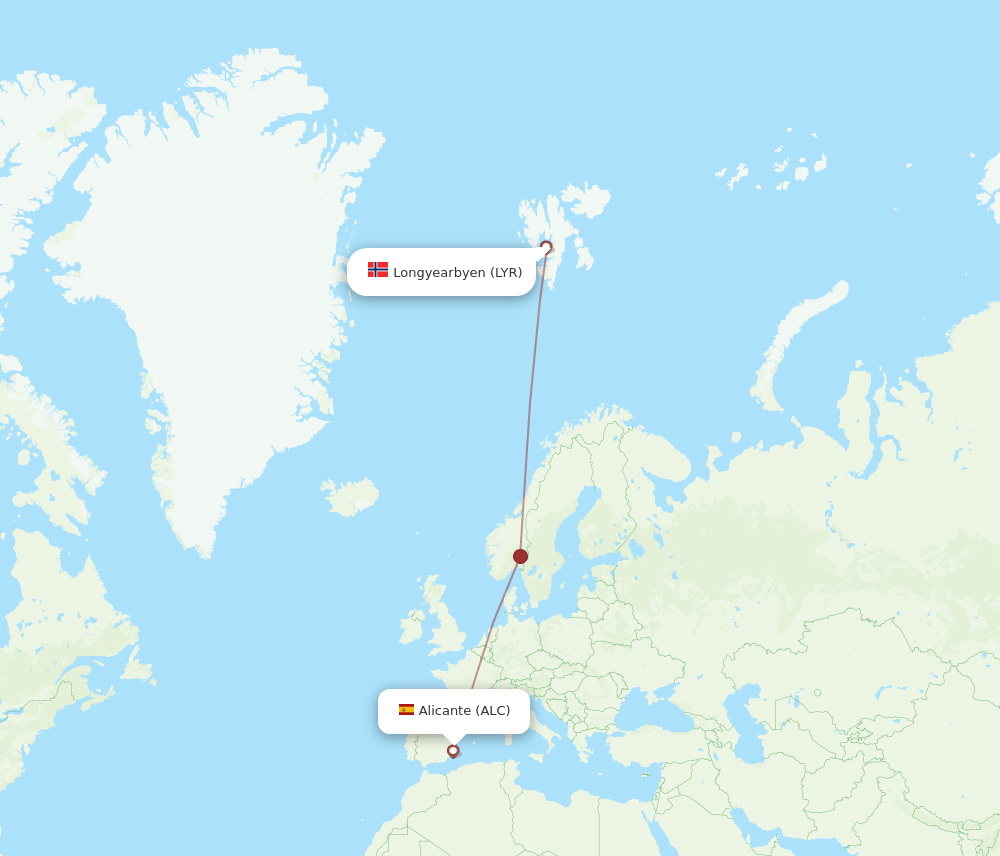 ALC to LYR flights and routes map