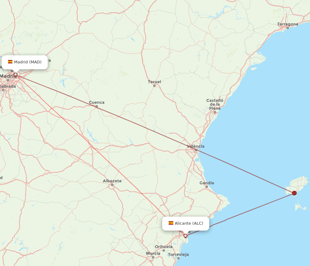 ALC-MAD flight routes