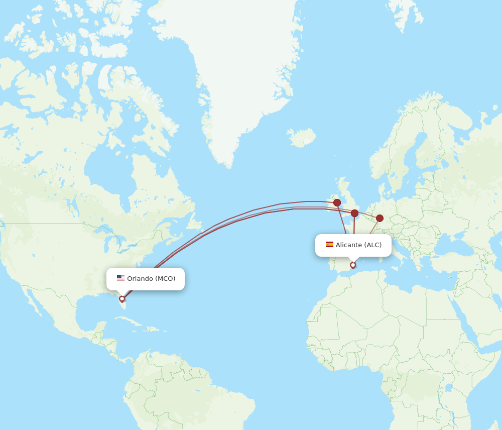 ALC to MCO flights and routes map