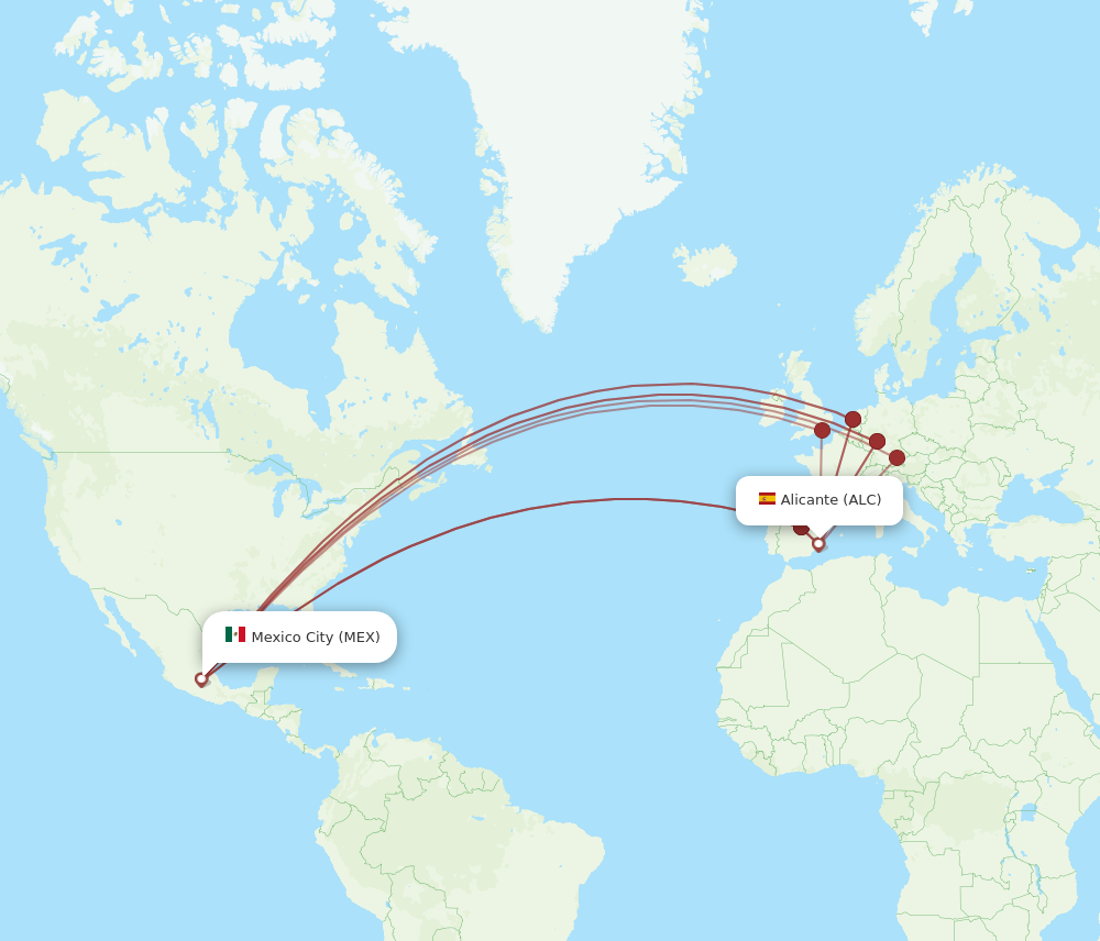 ALC to MEX flights and routes map