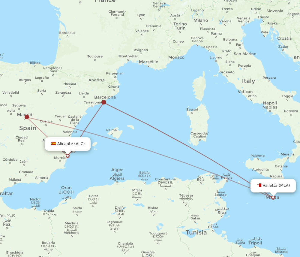 ALC to MLA flights and routes map