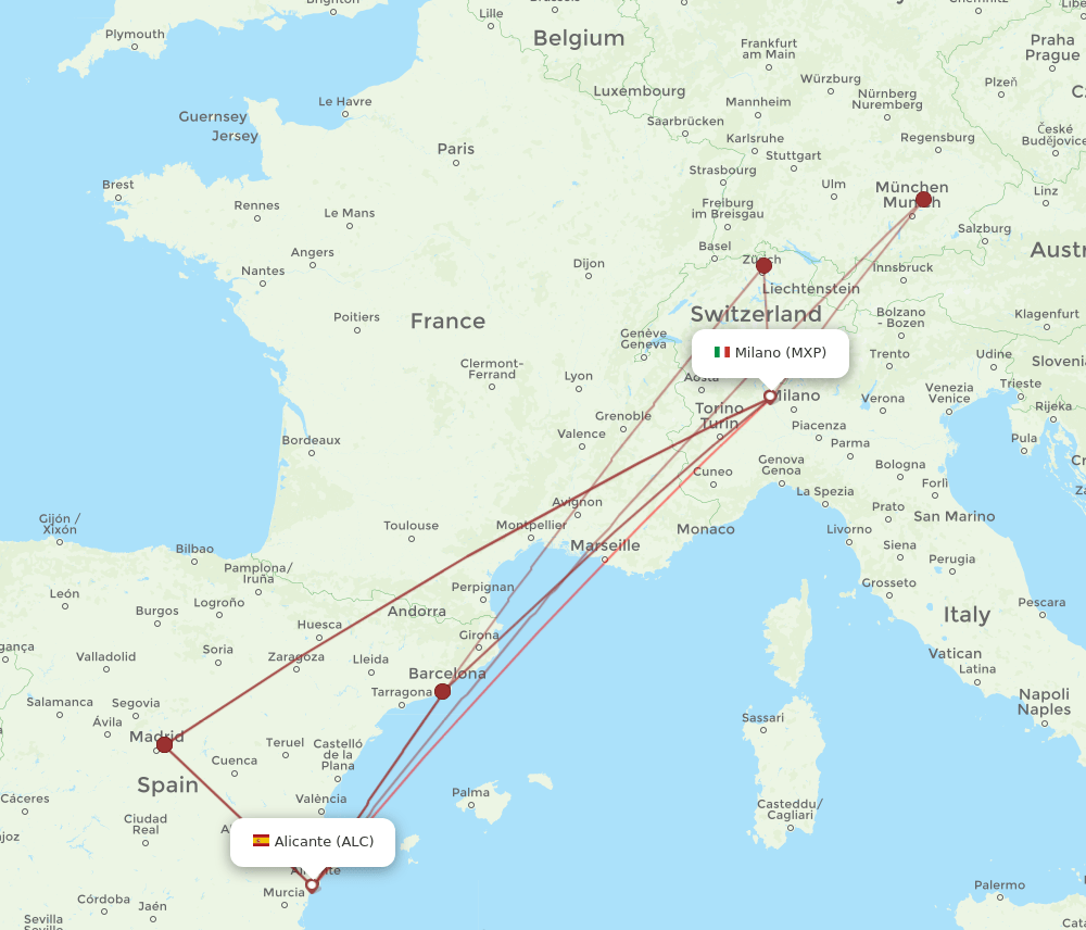 ALC-MXP flight routes