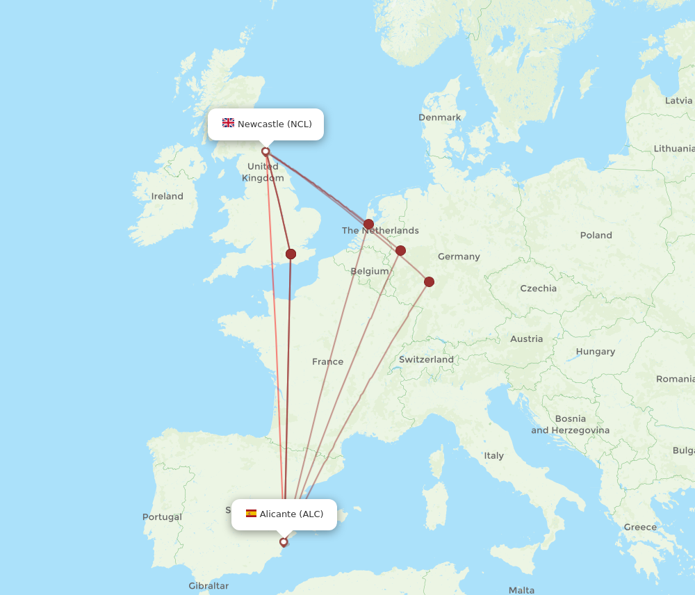 ALC to NCL flights and routes map