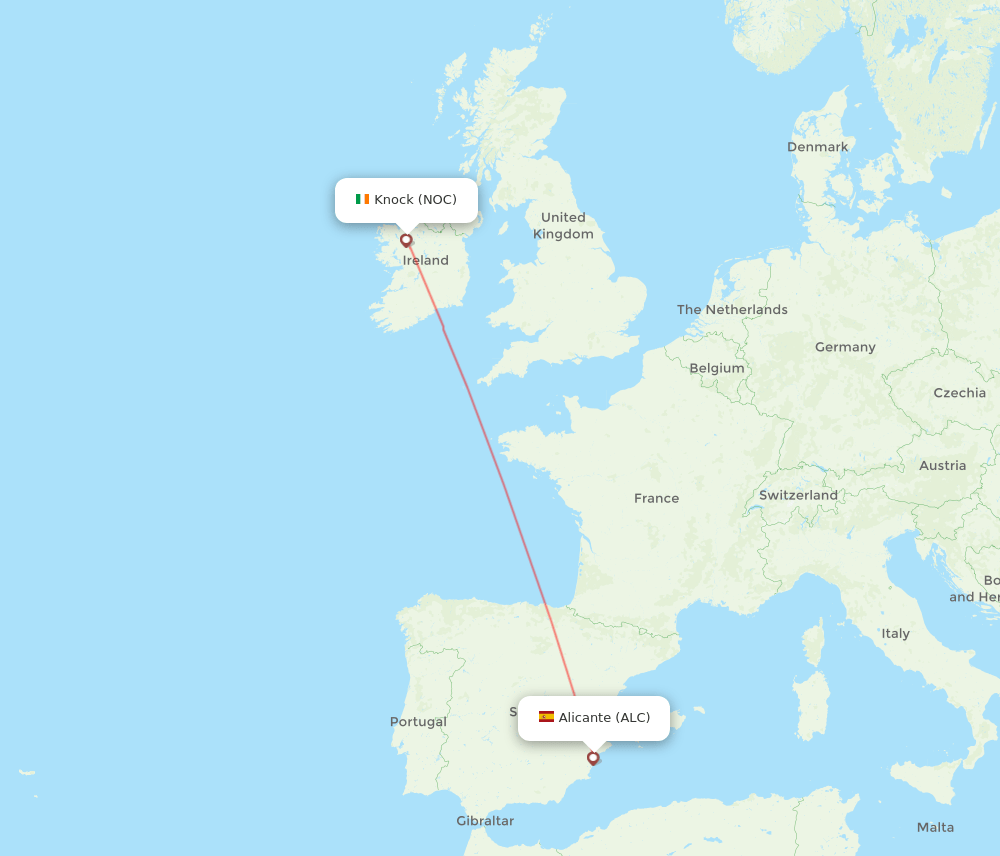 Alicante - Knock route map and flight paths