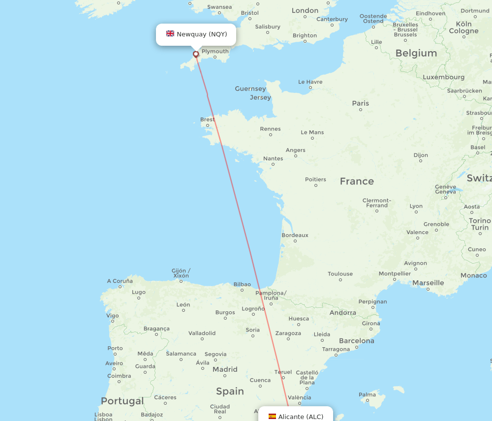 ALC-NQY flight routes