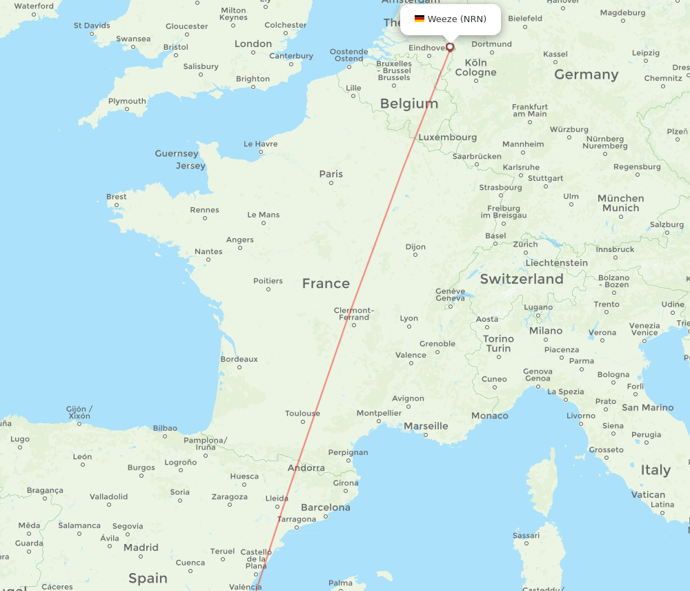 Alicante - Dusseldorf route map and flight paths