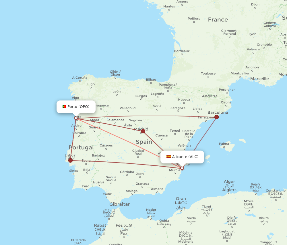 ALC to OPO flights and routes map