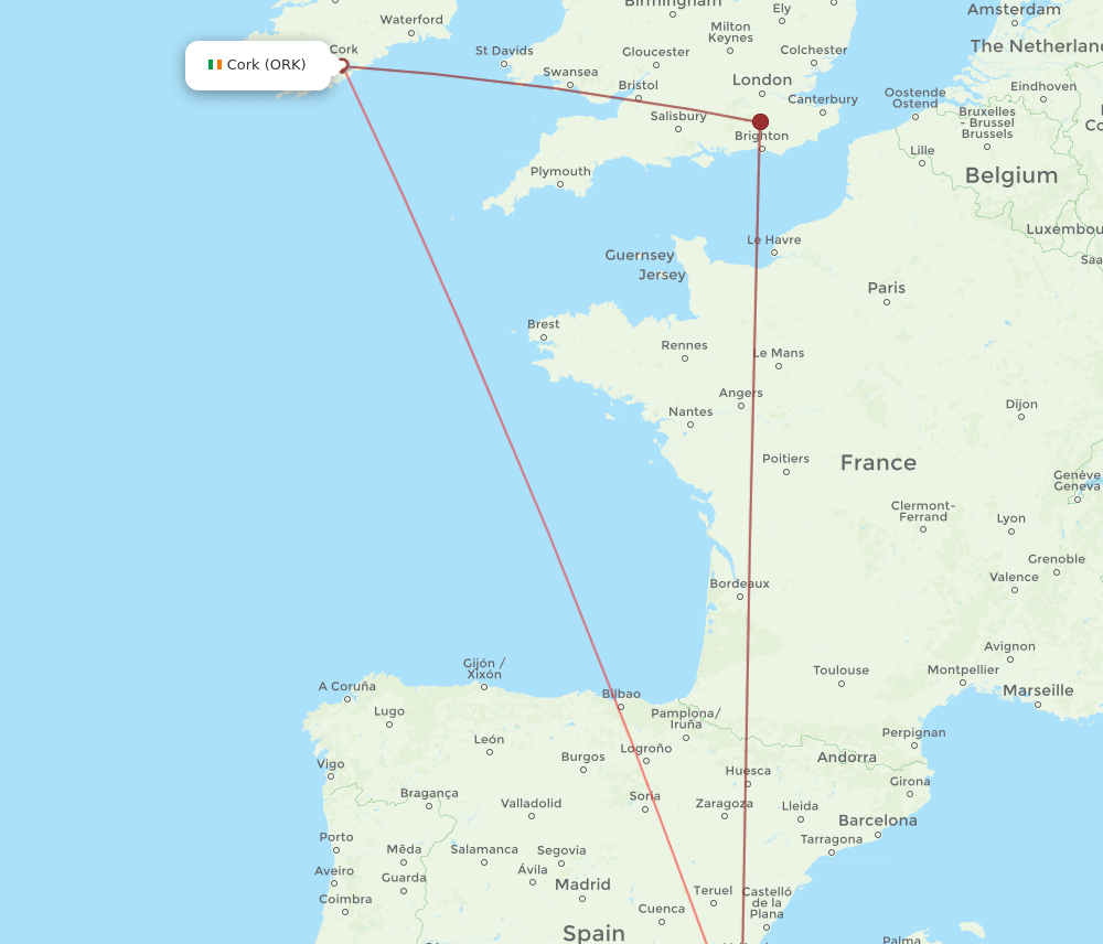 ALC to ORK flights and routes map