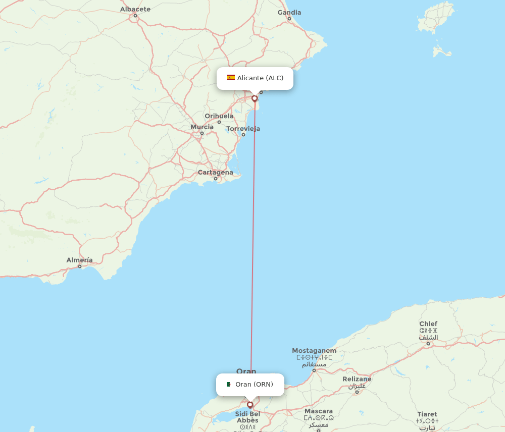 Alicante - Oran route map and flight paths