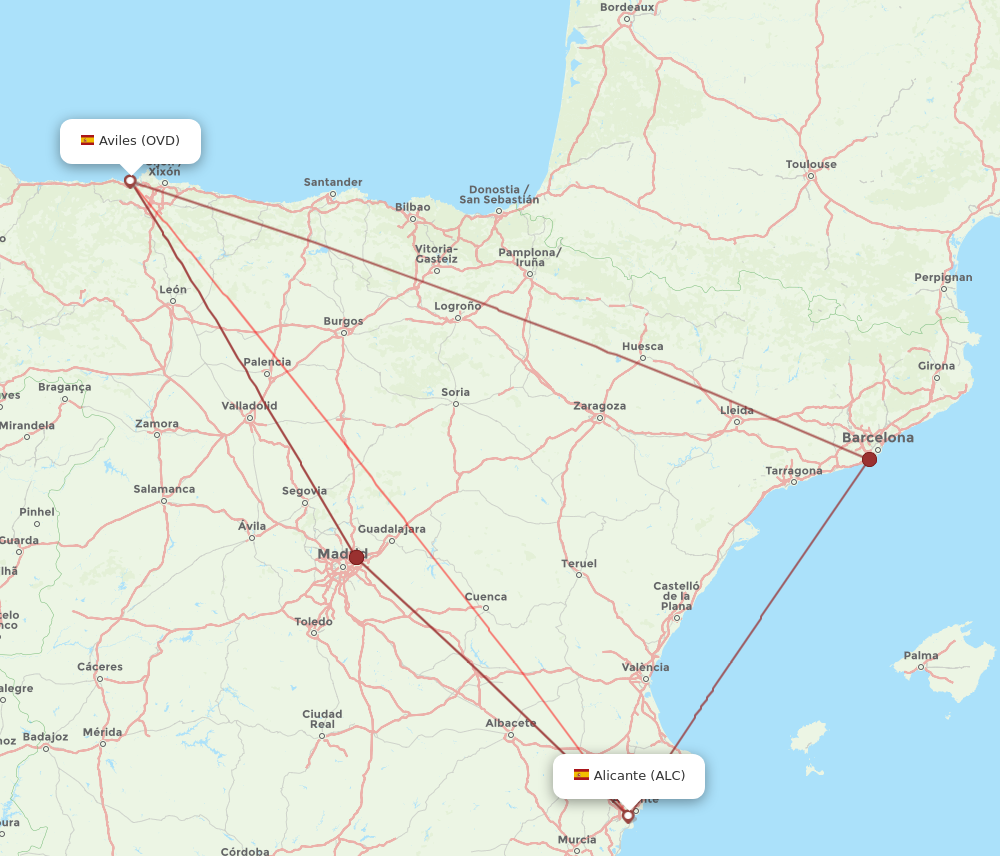 ALC to OVD flights and routes map