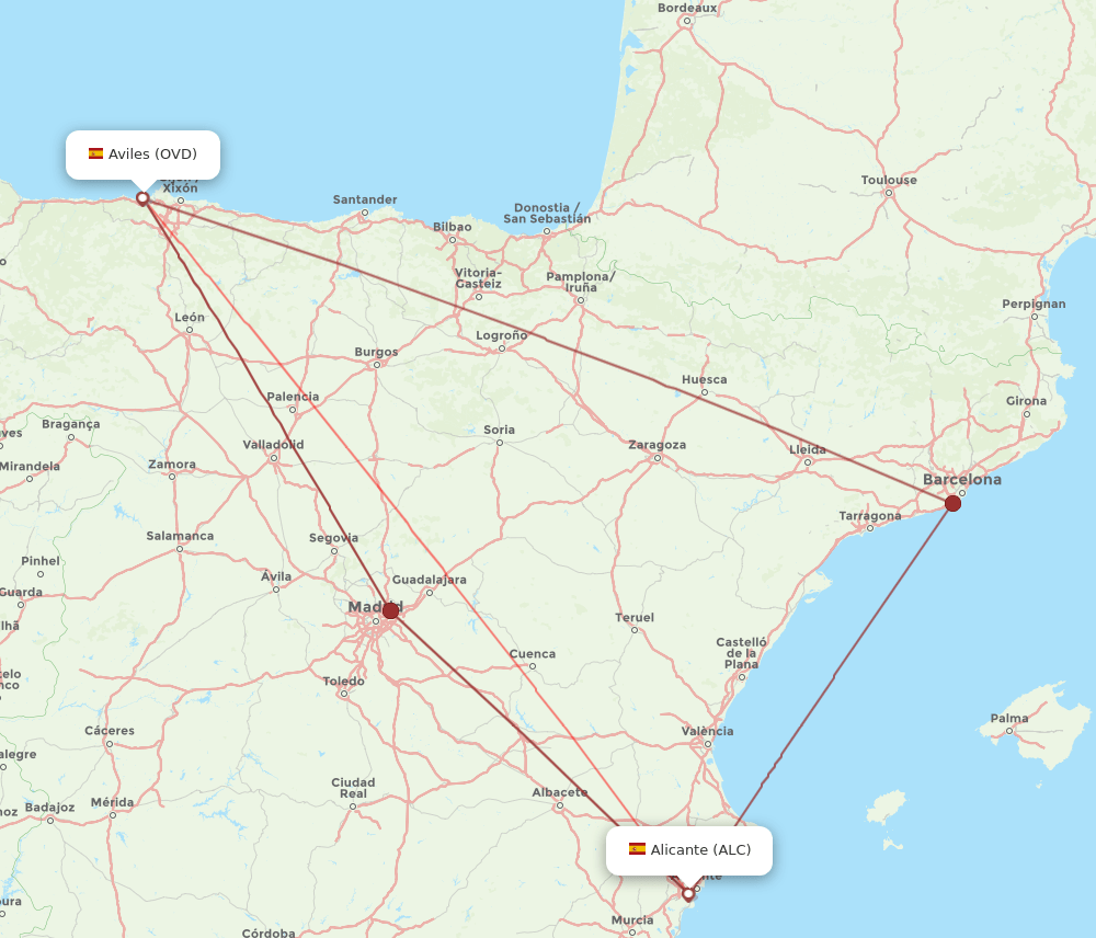 ALC to OVD flights and routes map