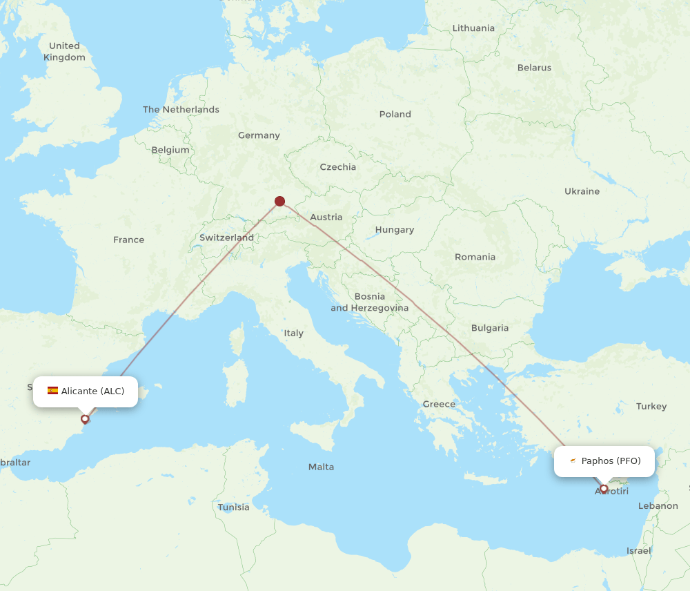 Alicante - Paphos route map and flight paths