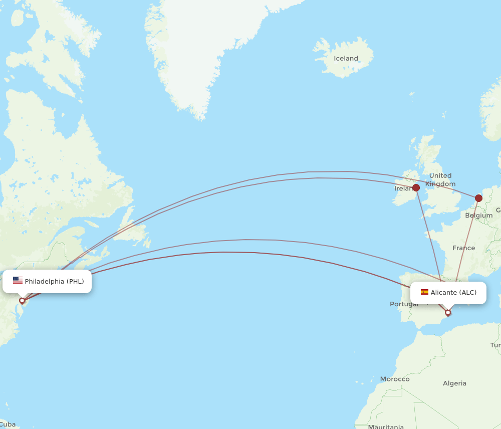ALC-PHL flight routes