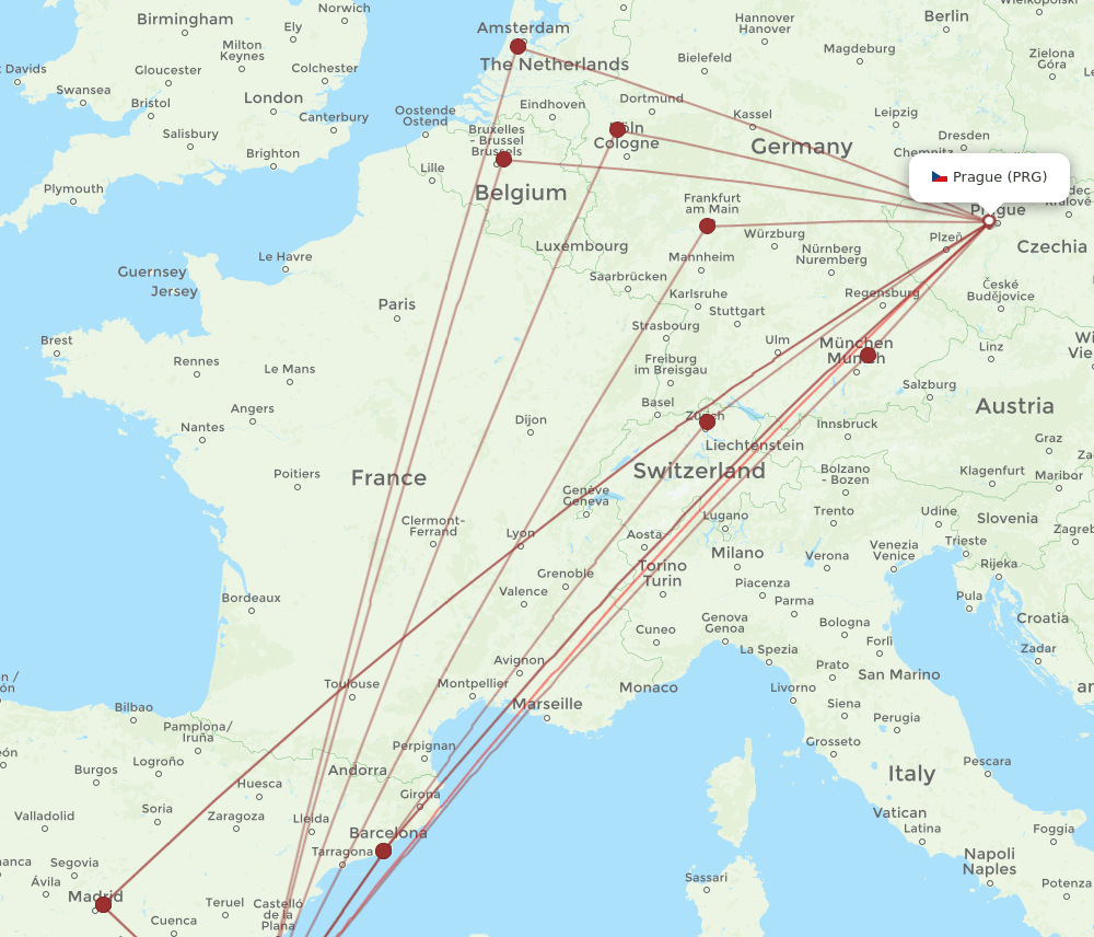 ALC-PRG flight routes