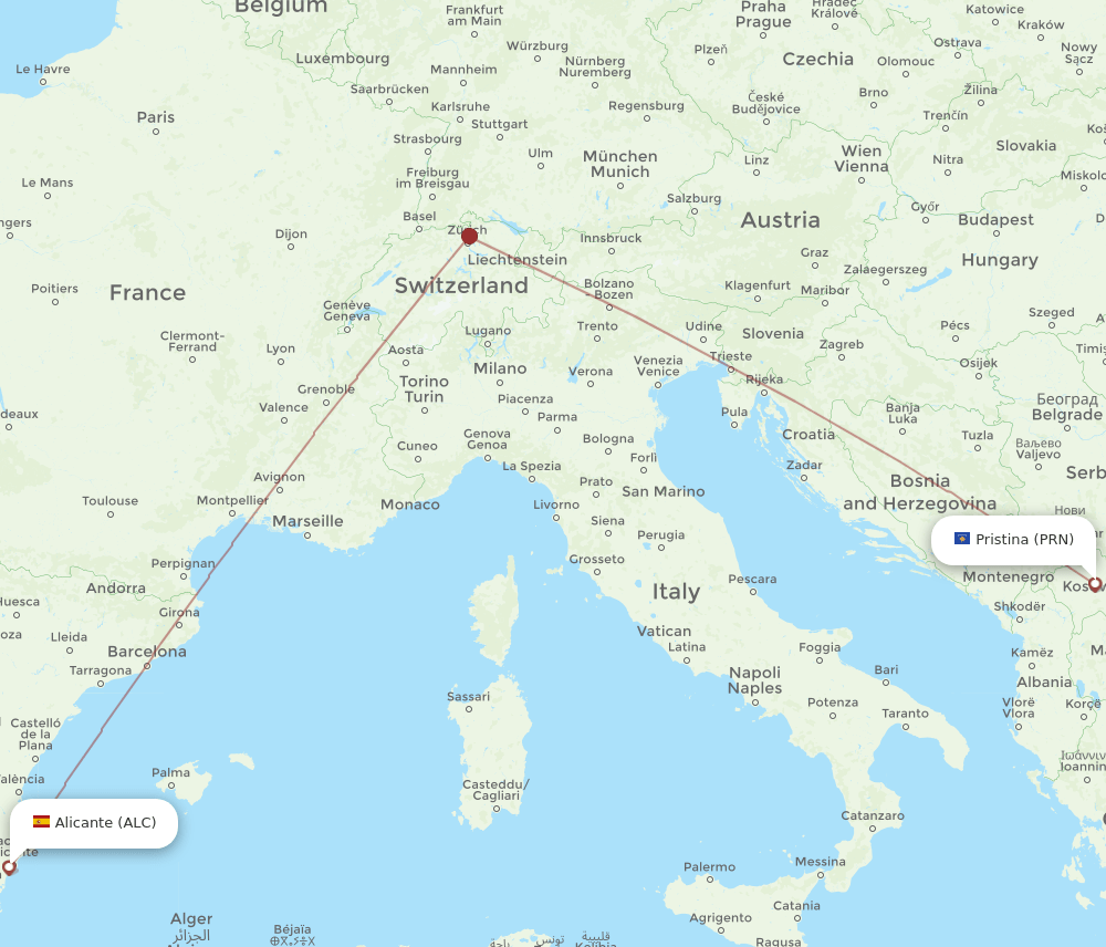 ALC-PRN flight routes