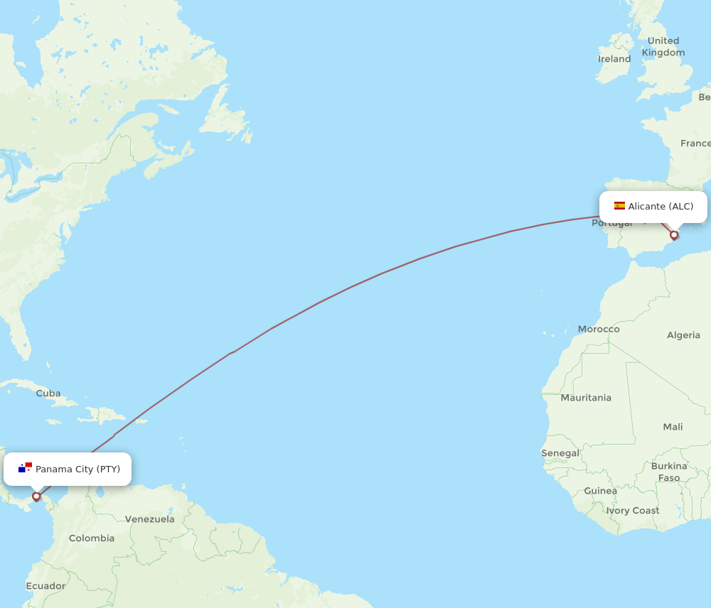 ALC-PTY flight routes
