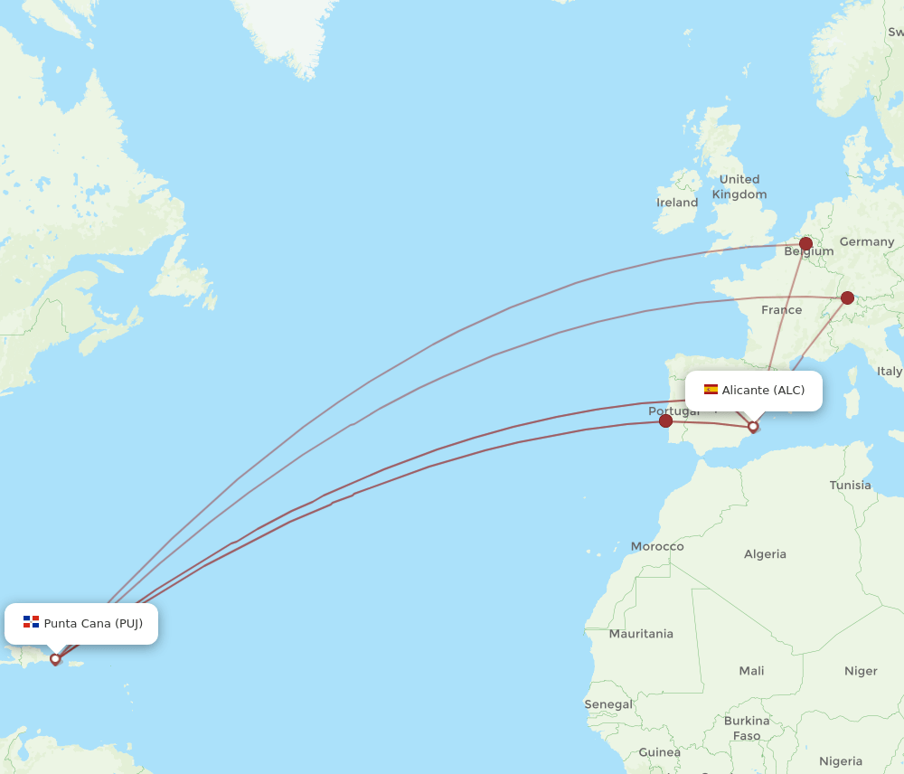 ALC-PUJ flight routes
