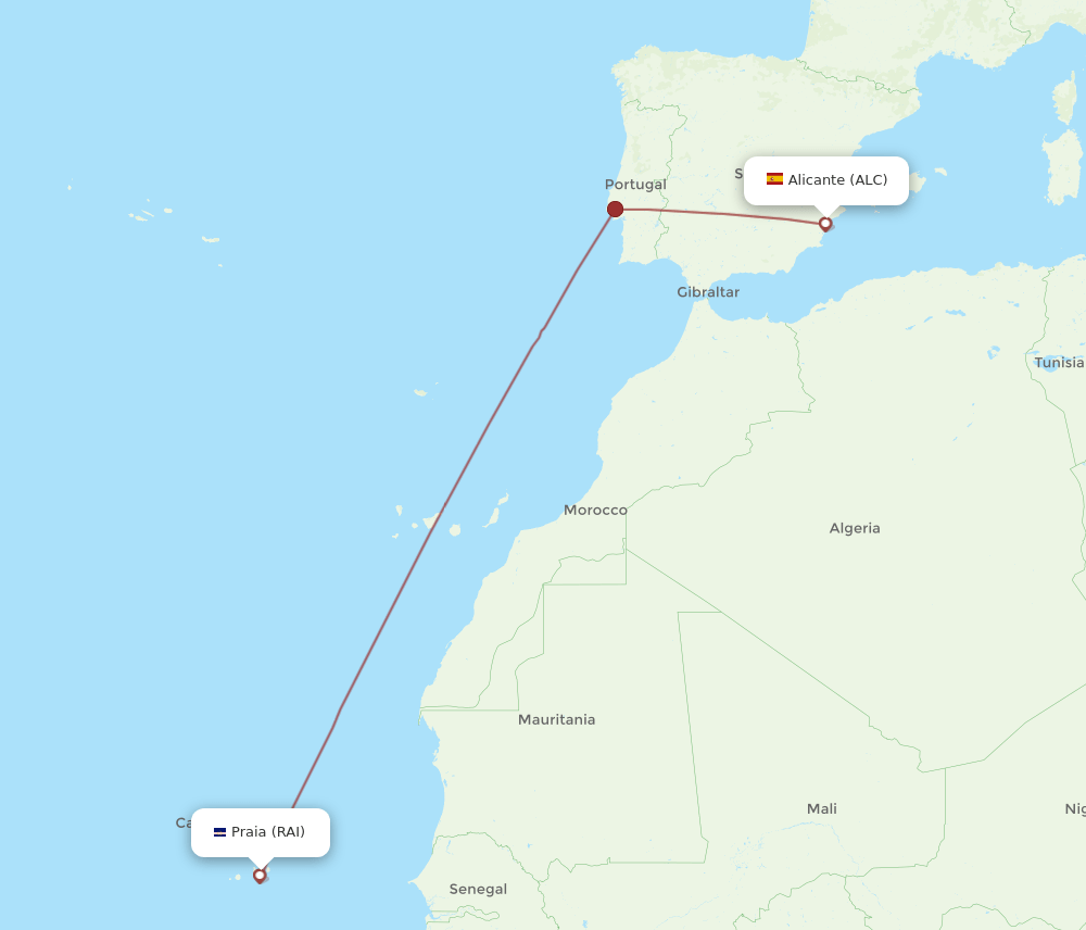 ALC-RAI flight routes