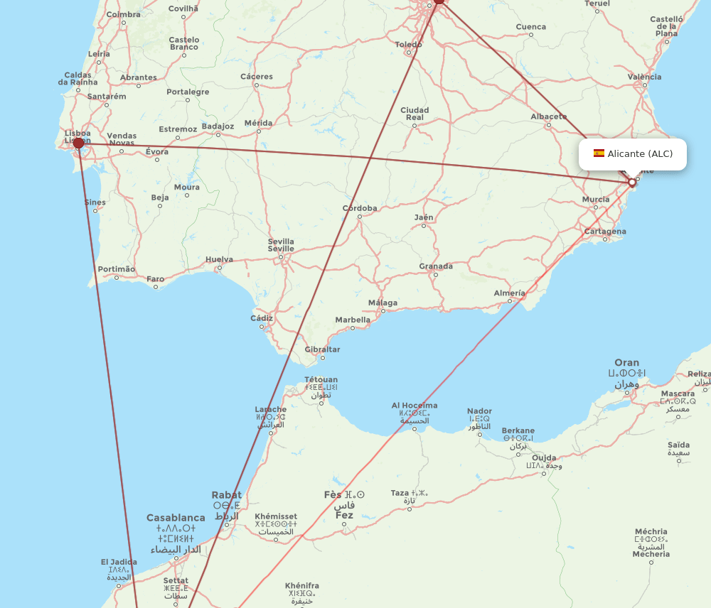 ALC-RAK flight routes