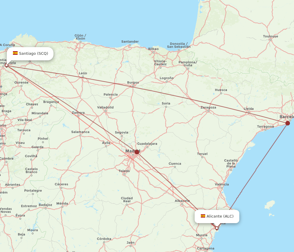 ALC to SCQ flights and routes map