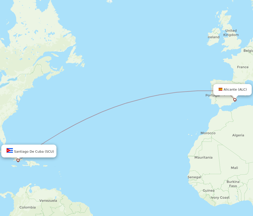ALC to SCU flights and routes map