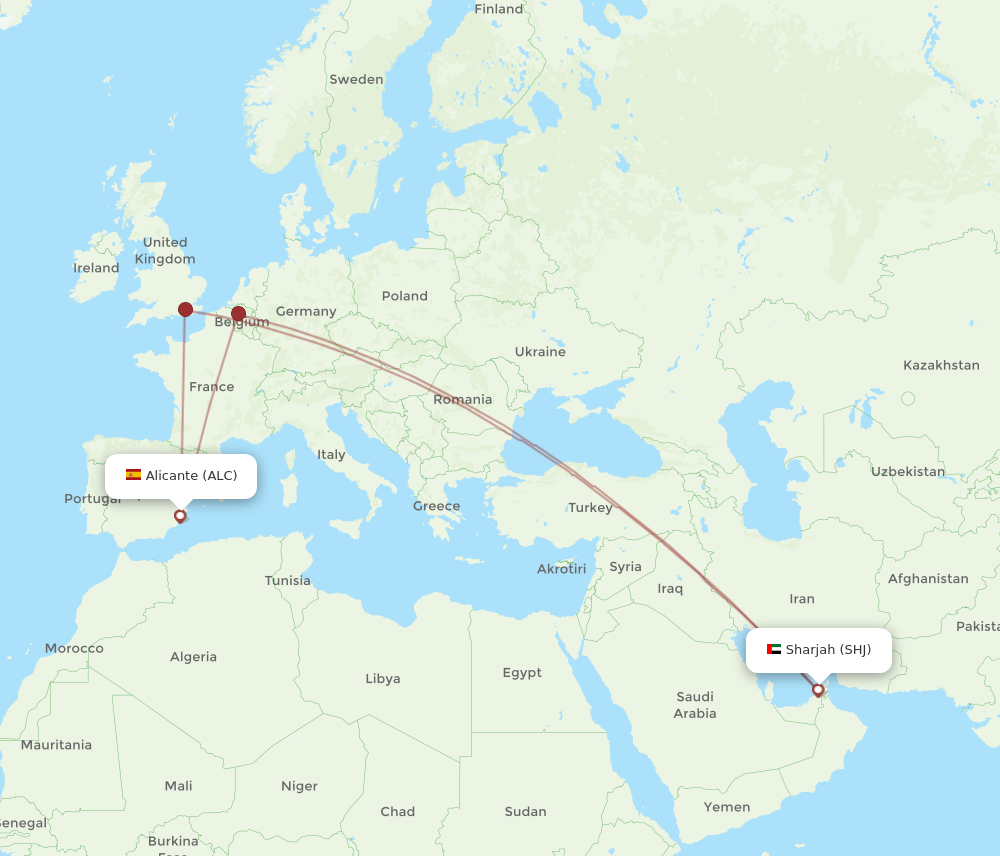 ALC to SHJ flights and routes map