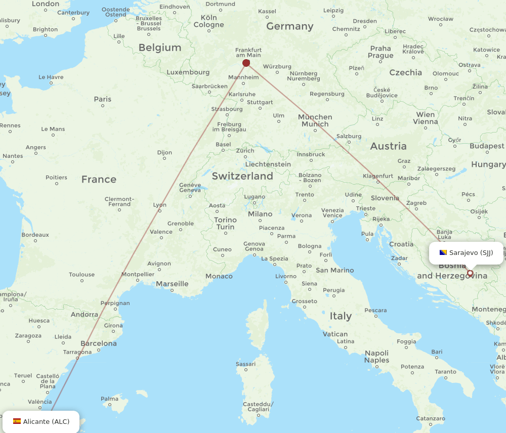 ALC-SJJ flight routes