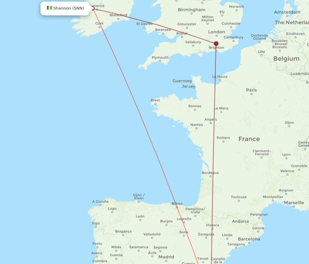 ALC to SNN flights and routes map
