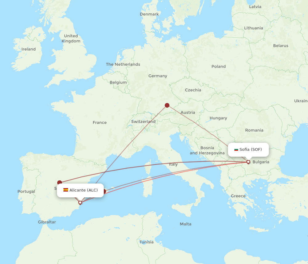 ALC to SOF flights and routes map