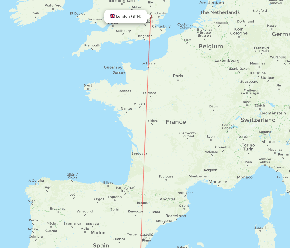 ALC to STN flights and routes map