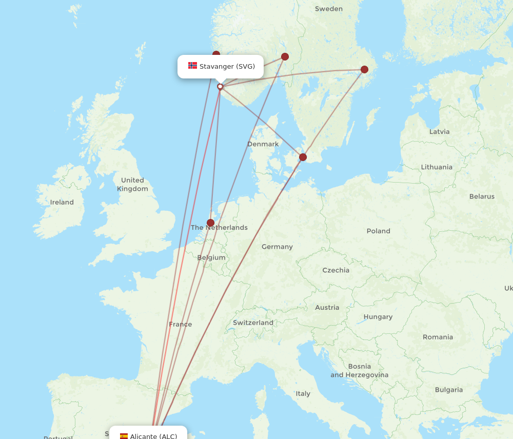 ALC to SVG flights and routes map