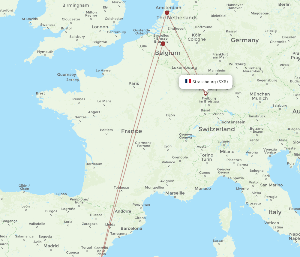 Strasbourg - Alicante route map and flight paths