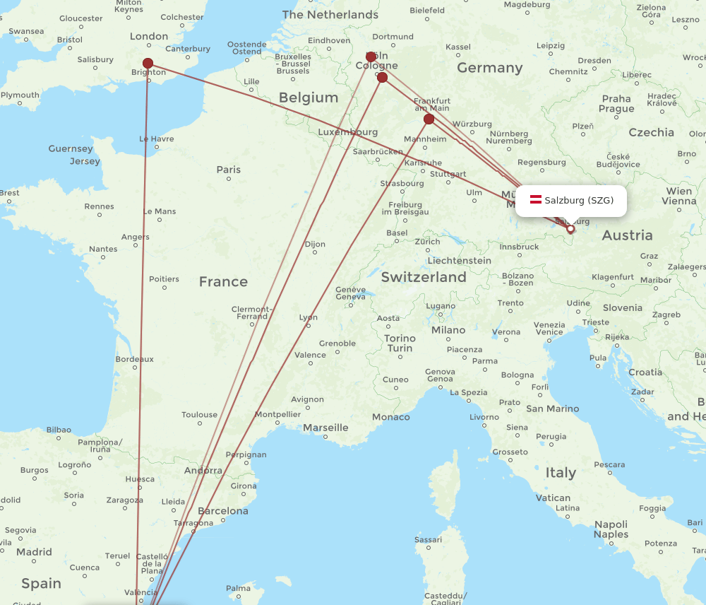ALC-SZG flight routes