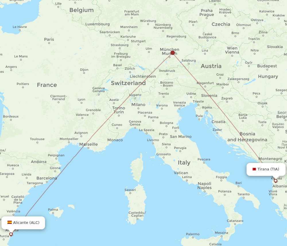 ALC-TIA flight routes