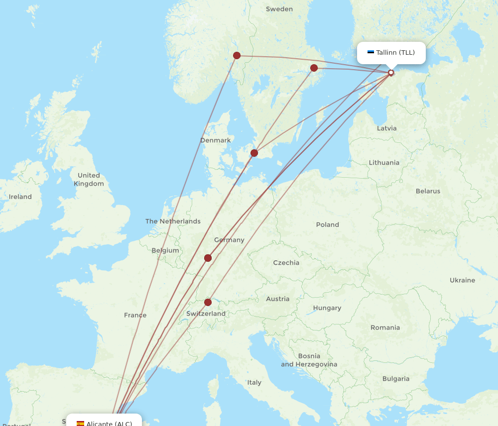 ALC-TLL flight routes