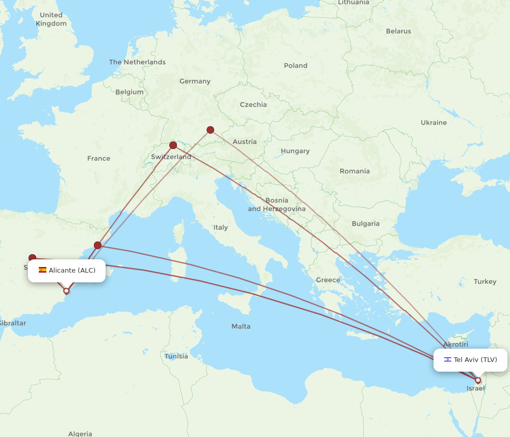 ALC to TLV flights and routes map
