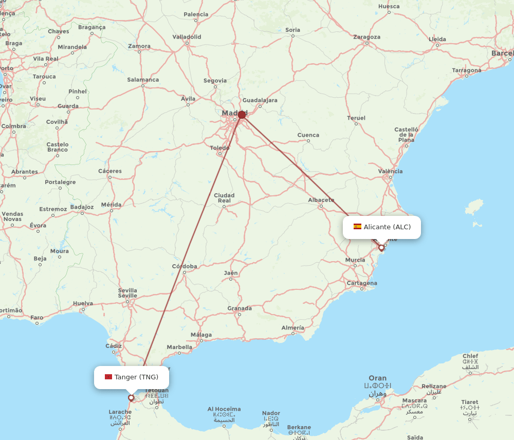 ALC to TNG flights and routes map