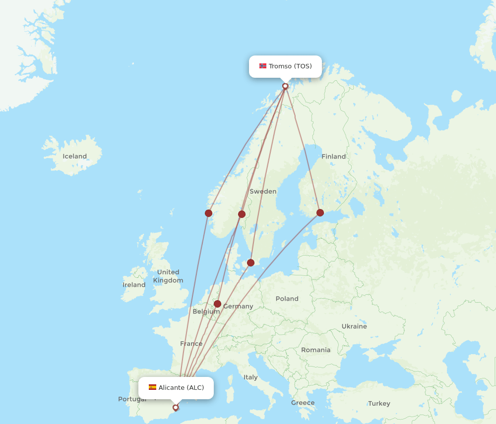 ALC to TOS flights and routes map