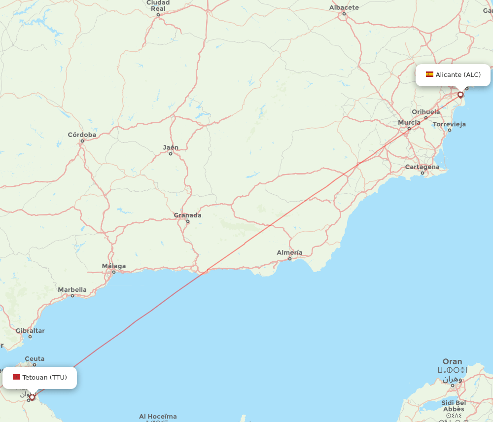 Alicante - Tetouan route map and flight paths