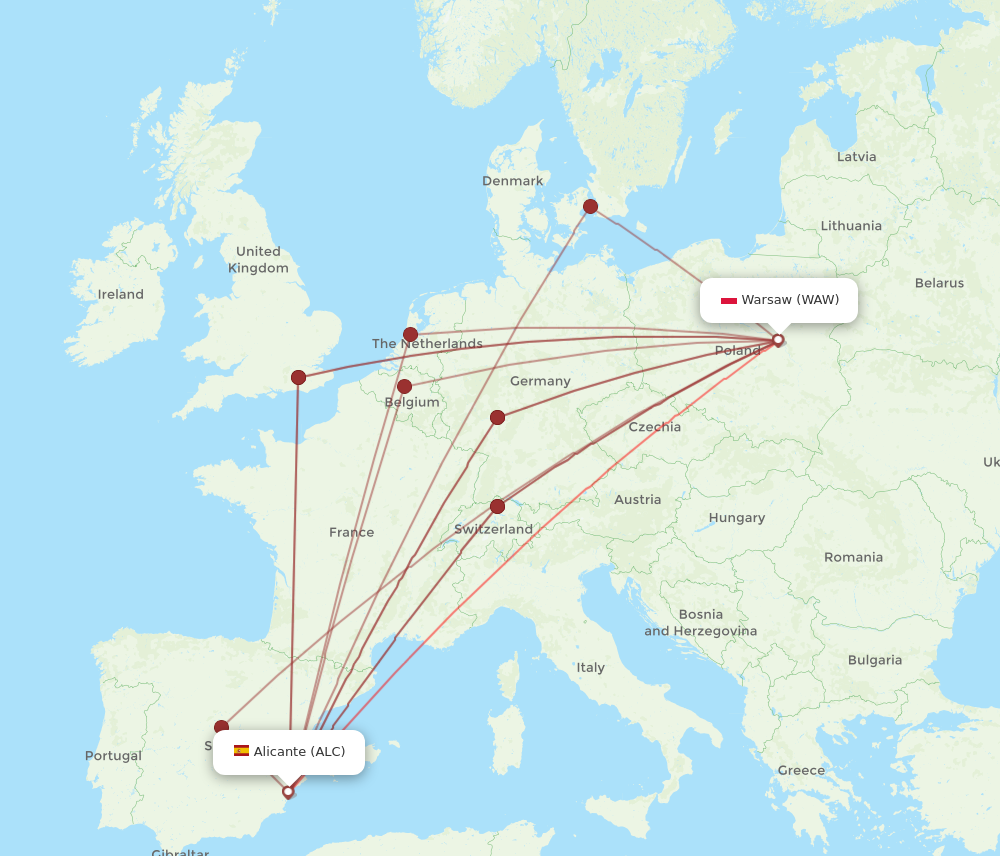ALC to WAW flights and routes map