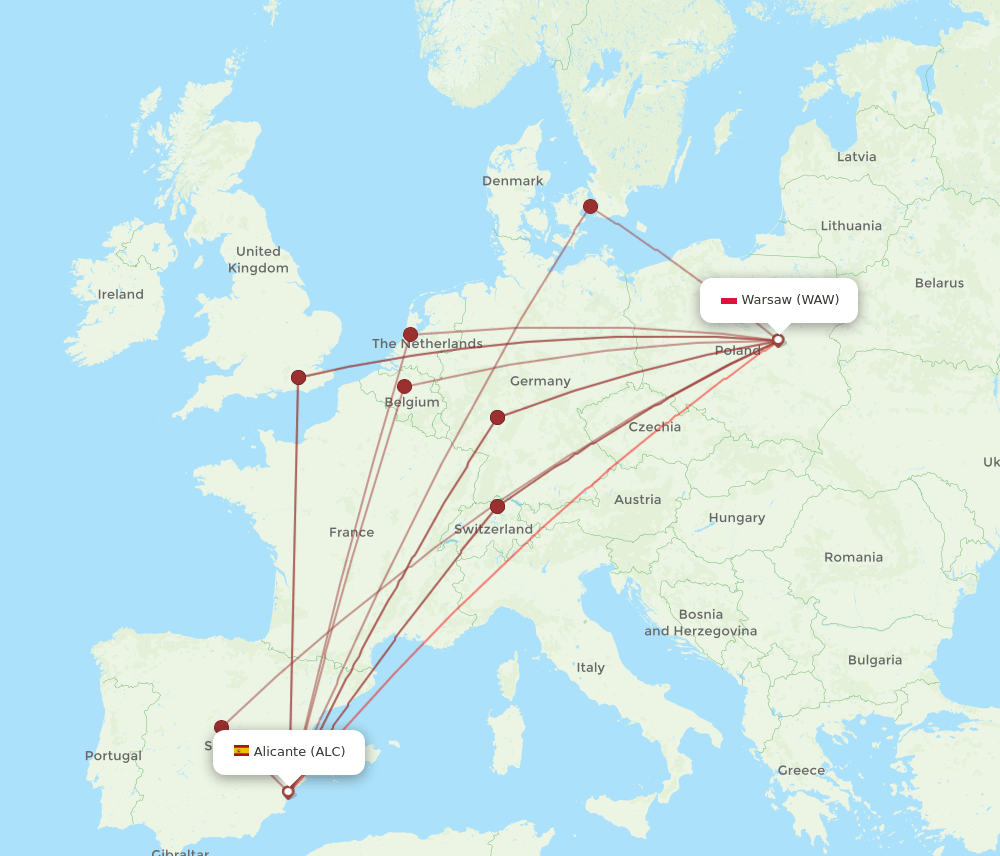ALC-WAW flight routes
