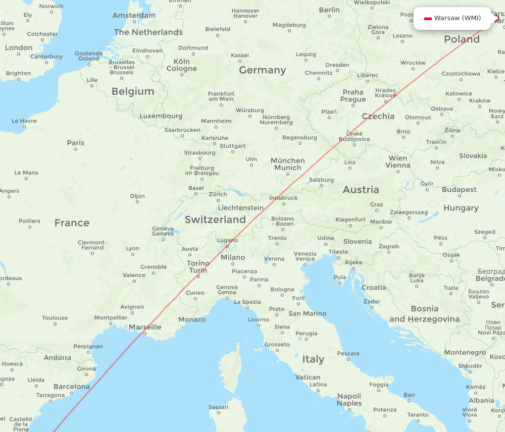 Alicante - Modlin route map and flight paths