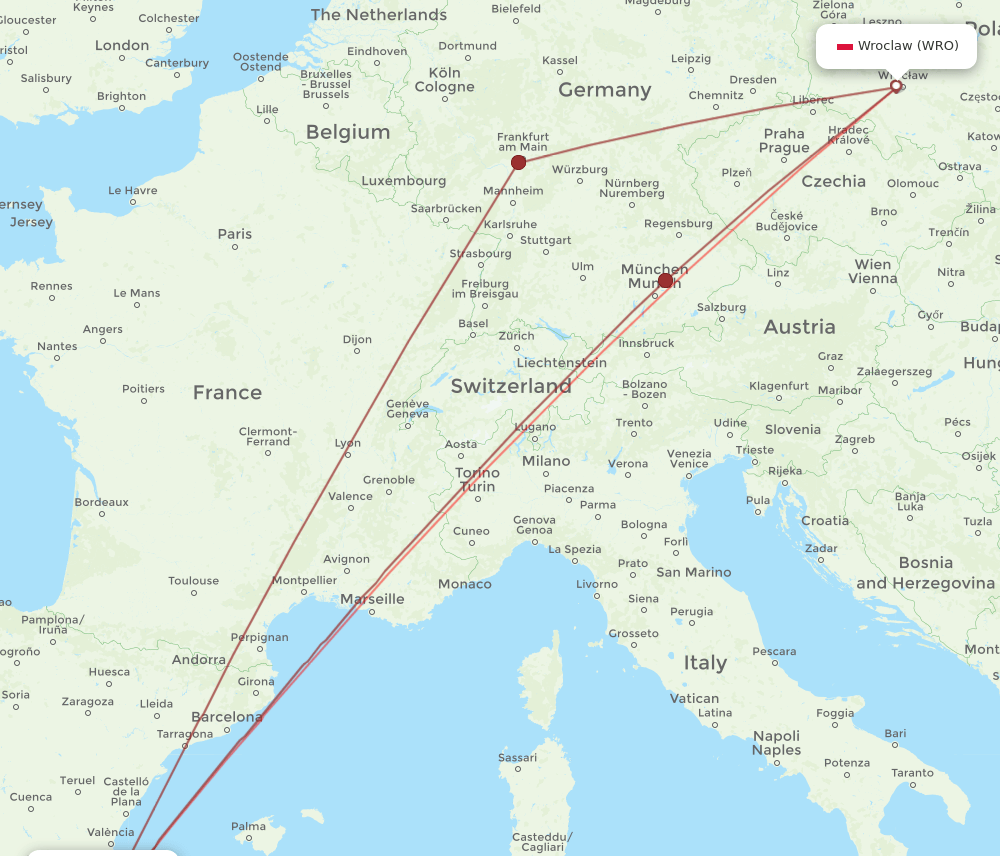 ALC-WRO flight routes