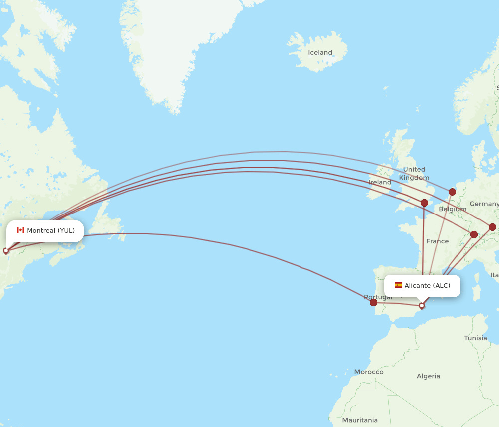 ALC-YUL flight routes