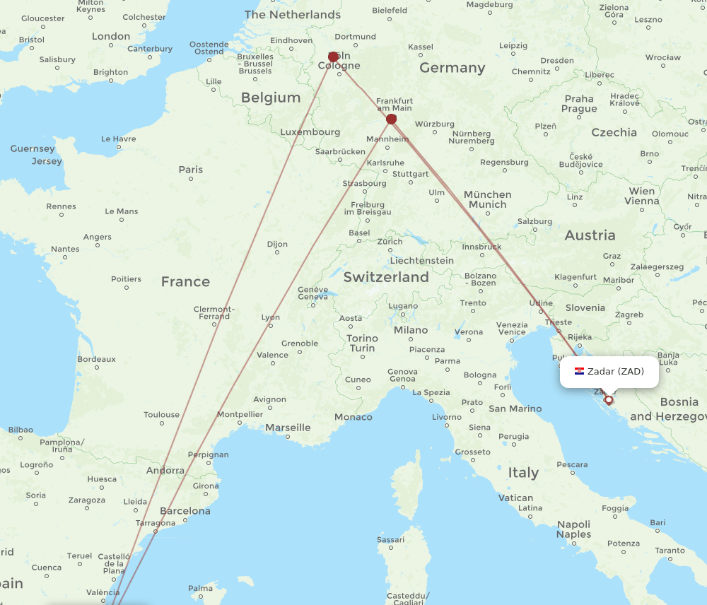ALC-ZAD flight routes