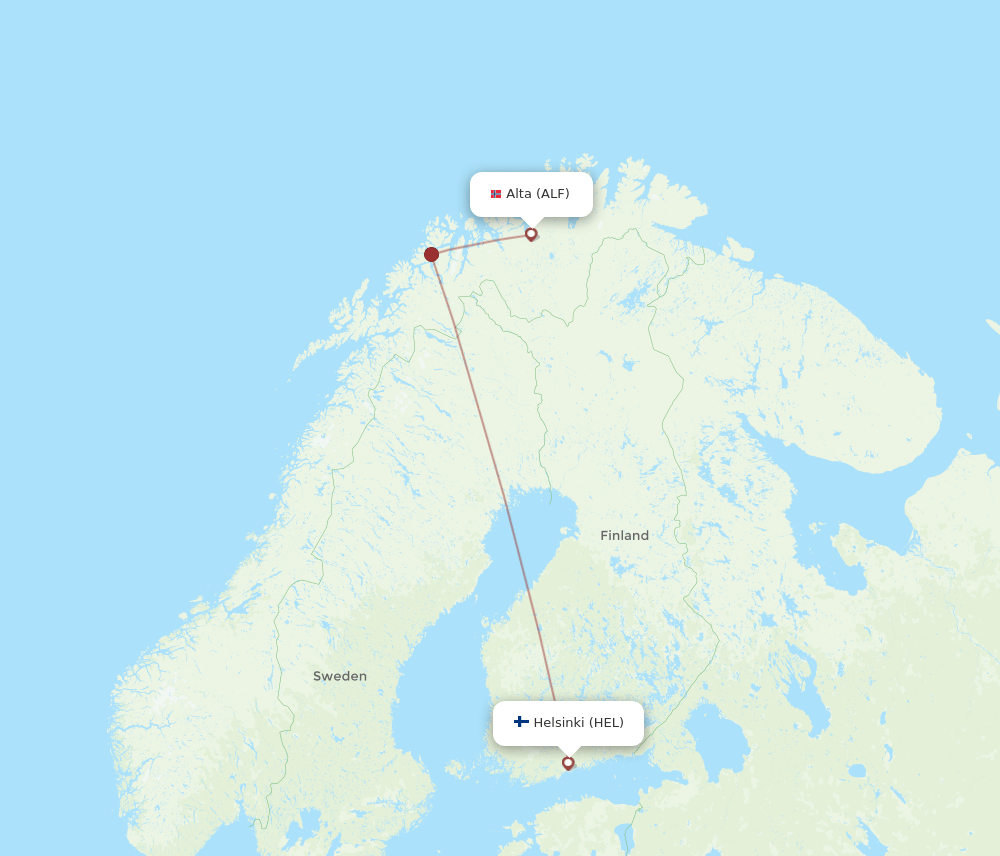 Helsinki - Alta route map and flight paths